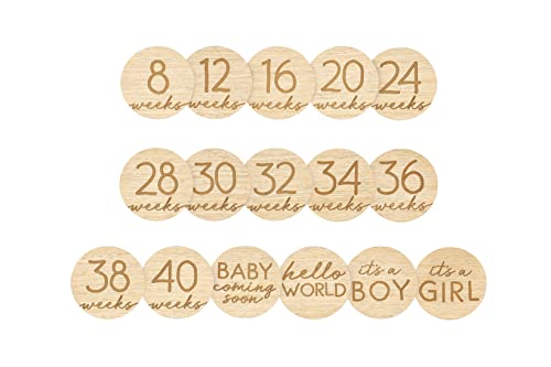Pearhead Pregnancy Journey Milestone Markers, Wooden Weekly Growth Milestone Discs, Pregnancy Announcement and Baby Arrival Double Sided Photo Prop Cards, Modern Wooden Newborn Accessories