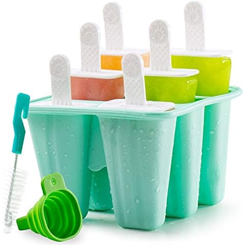 Silicone Ice Lolly Moulds, 6 Pieces Ice Cream Mould Reusable Easy Release Ice Pop Moulds for Children DIY Frozen Popsicle with Silicone Funnel and Cleaning Brush Cover