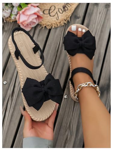 GORGLITTER Women's Bow Braided Flat Sandals Open Toe Lightweight Vacation Beach Slide Sandals2
