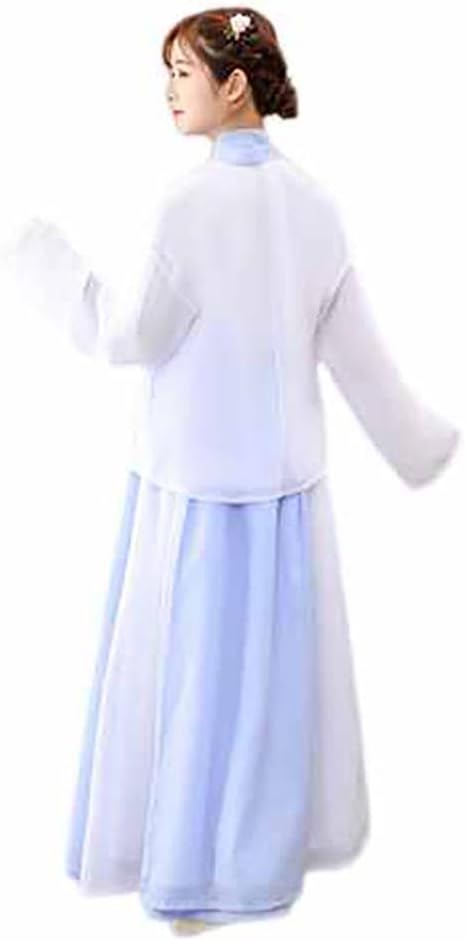 Women's Hanfu Outfit, White and Blue, Narrow Sleeve Jiao Ling Qiyao Ruqun, Traditional Chinese Student Costume