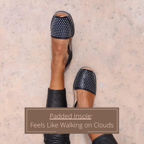 The Spanish Sandal Co Classic Avarcas Women Sandals - Menorquinas Shoes Made With Soft Leather - Menorca, Menorcan, Abarcas, Norkinas Flat Sandals For Women Black/Silver Studs 7 #TOP4