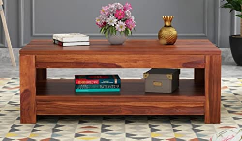 Image of Solid Sheesham Wood Wooden Centre Table Coffee Table Center Table Teapoy for Living Room Wooden Home Furniture | Teak Finish