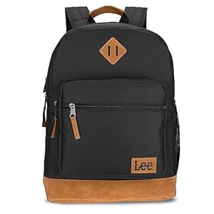 Lee Authentic Jeans Company Study Backpack for Class, Padded Laptop Sleeve Fits 15.6 Inch Notebook (Black)