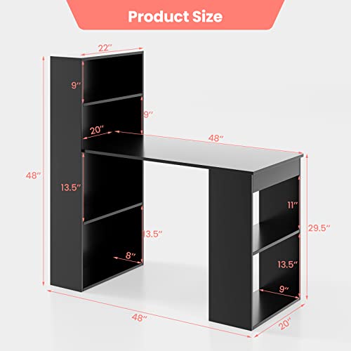 IFANNY 48 Inch Computer Desk with Bookshelf, Reversible Study Writing Desk with Storage Shelves & CPU Stand, Compact Office Desks & Workstations, Black Desk for Bedroom, Kids Room, Study (Black) - Thumbnail 3