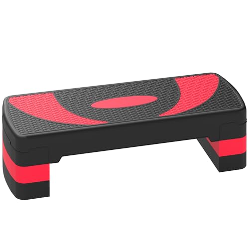 HOMCOM Steppbrett höhenverstellbar Fitness Stepper mit Antirutschbelag 3 Stufen (10/15/20 cm) Rutschfest Stepbench für Zuhause Fitnessstudio Büro Kunststoff Rot