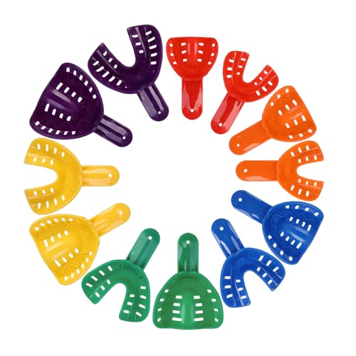 Angzhili 12 Pcs Dental Impressions Trays,Plastic Perforated Impression Tray Set for Adult and Children,6 Sizes Upper and Lower ﻿