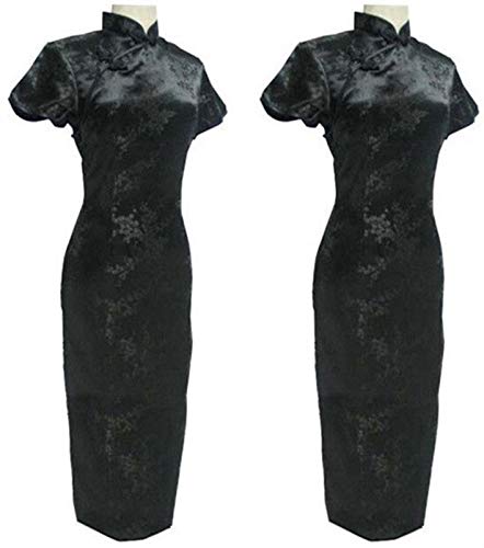 HLMJ Schwarz Chinesisches traditionelles Kleid Sexy Frauen Satin Qipao...