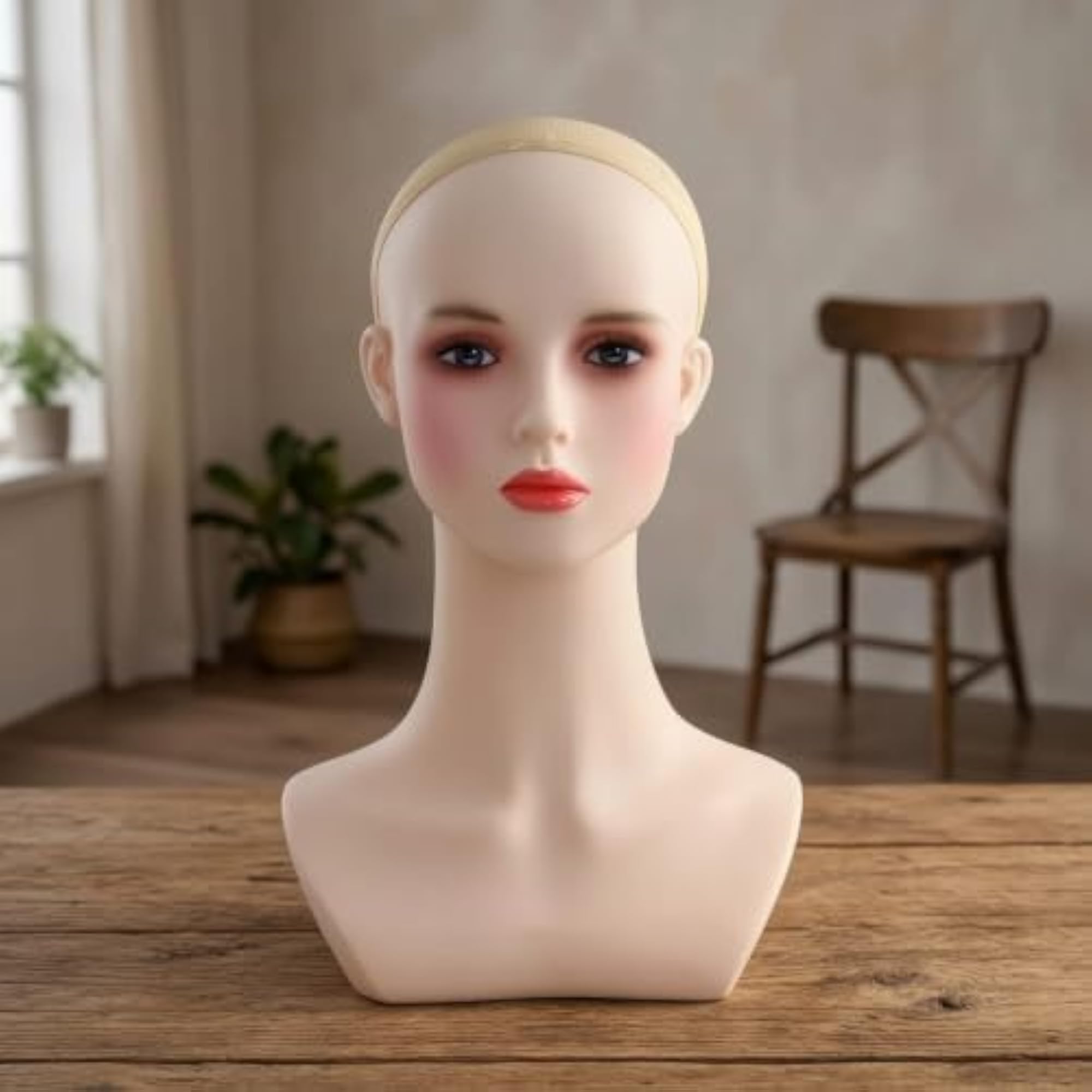 Natural Skin Tone Realistic Hairpiece Display Head with Shoulders