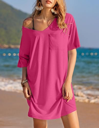 Image of Ekouaer Womens Tshirt Nightgown Cotton V Neck Sleepshirts Comfy Casual Nightshirt for Women