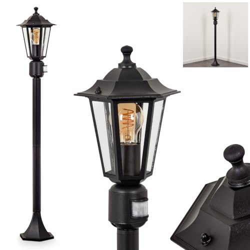 HOFSTEIN Lampada da esterni Loria, lampada da sentiero con sensore di movimento in metallo/vetro in nero/trasparente, lampada da esterno effetto antico, 107 cm, lampada da giardino, illuminazione da