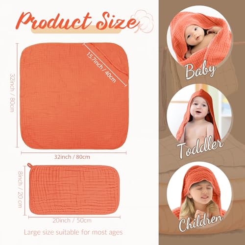 Image of VitalCozy 12 Pcs Baby Muslin Hooded Bath Towels and Washcloths, Muslin Hooded Baby Towels Absorbent Blankets for Gift Newborn Infant Shower (Warm Color)