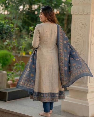 Image of ANNI Designer Kurta Sets for Women Viscose Printed | Kurta Pant Dupatta Set | A-Line Kurti Set for Women | Round Neck 3 /4 Sleeve Ethnic Suit | Designer Indian Kurti Outfit with Pants