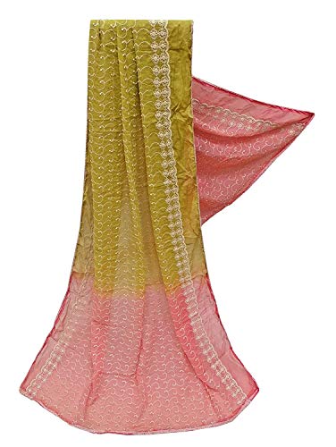 Peegli Indian Vintage Dupatta Floral Neck Wrap Pink Traditional Embroidered Stole Chiffon Blend Long Shawl