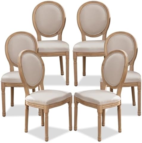 SoarFlash French Dining Chairs Set of 6, Vantage Dining Chair with Round Back, Farmhouse Country Dining Chair for Kitchen,Bedroom,Beige