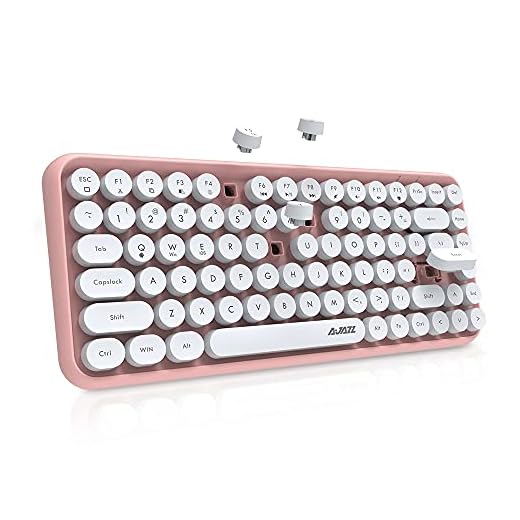 NACODEX 84-Key Pink Wireless Bluetooth Keyboard with Cute Retro Round Keycaps, Comfortable Ergonomic Typewriter Keyboard Compatible with Android Windows iOS for Home and Office Keyboard