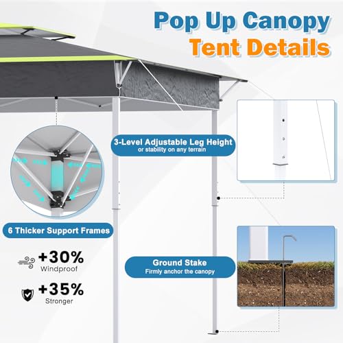 ECOTOUGE 11x11 Pop Up Gazebo with Double Roofs Easy Instant Outdoor Canopy Tent with Waterproof & UV-Resistant Top Lightweight Portable Folding Shade Shelter for for Backyard, Lawn, Garden, Grey-Green — view 3