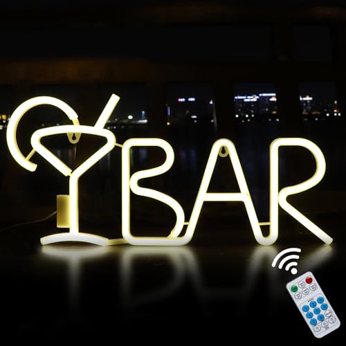 iKefe LED Neon Bar Sign Light up Beer Cocktail, 8 Lighting Modes with Remote Control, USB&Battery Powered Neon Sign Bar LED Letter Lights for Home Bar Bedroom Man Cave Wall Art Decor (Warm White)