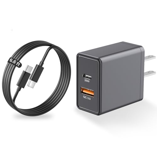 25W Super Fast Charging Charger for Samsung Galaxy A17 5G/A16/A15/A54/A53/A42/A32/A31/S26/S26+/S26 Ultra, 12V Android Cell Phone Accessories Dual Ports PD + QC 3.0 Wall Adapter with 6.6ft Type C Cable