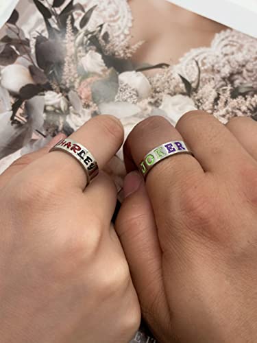 Personalized Harley and The Joker Matching Rings for Couples - Promise Set With 2 Stainless Steel Custom His and Hers Wedding Engagement Rings Size 6-114