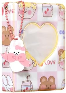 3 Inch Kpop Photocard Binder Holder Book, Mini Photo Album Kpop Photocard Binder, Love Heart Hollow Photo Card Holder Kpop Album 40 Pockets with Lovely Pendant for Photo Collection ( Pink )