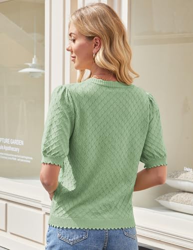 GRACE KARIN Women's Puff Short Sleeve Cardigan Tops 2025 Summer Lightweight Crew Neck Button Down Knit Sweater Blouses3