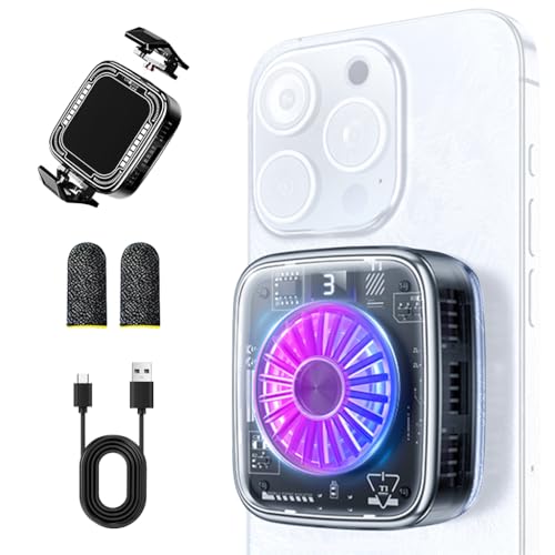 Image of Verilux Phone Cooler LED Magnetic Cell Phone Cooler with Detachable Clips LCD Digital Display Gaming Phone Cooler Silent Phone Cooler USB Rechargeable Phone Cooler for Gaming, Livestreaming