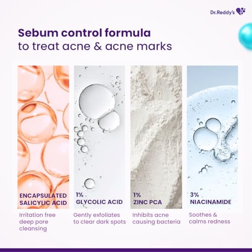 Image of Dr. Reddy's Venusia Acne Facewash | Sebum Control & Hydrating Formula | Clears Acne-marks | Enriched with encapsulated Salicylic Acid, Glycolic Acid, Ceramide - Oat - HA Complex | Oily & Acne-Prone Skin | 75g