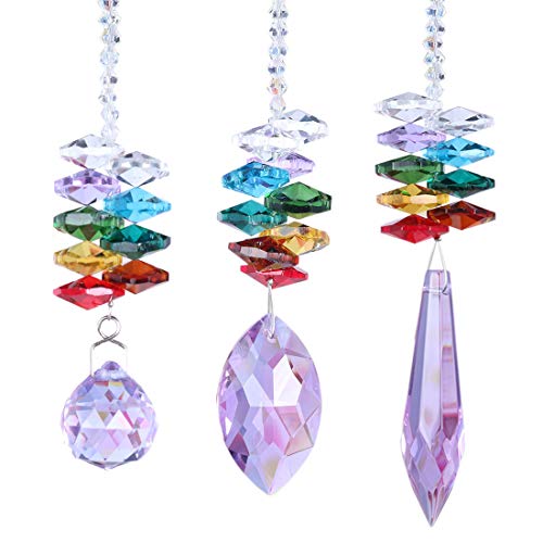 H&D Set 3pcs Hanging Crystal Rainbow Suncatcher Chakra Beads Chain Window Curtain Decor Pendants