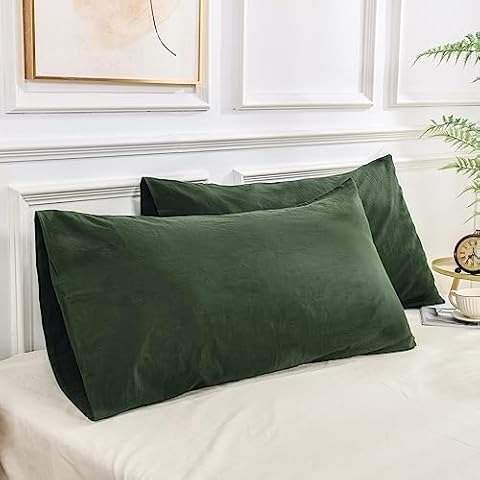 NEXHOME PRO 100% Organic Cotton King Pillowcases Set of 2, Envelope Closure Linen Feel Textured Natural, Soft and Durable, Premium Cooling Pillow Cases for Bed (20x36 inch, Forest Green) Cover