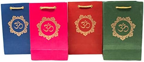 Desi Favors Om Paper Bags - Indian Gifts, Party Favor, Goodie Bags, Small Paper for Diwali Gifts, Pooja Favors, Housewarming Gifts, Wedding Return Gifts - 5.3x8 Inch (Pack of 8)