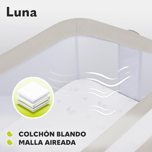 lionelo Luna, berço de co-sleeping portátil com colchão, berço de viagem, bebé co-sleeping, desde recém-nascido até 9 kg. Altura e inclinação reguláveis, 4 rodas com bloqueio, ventilada