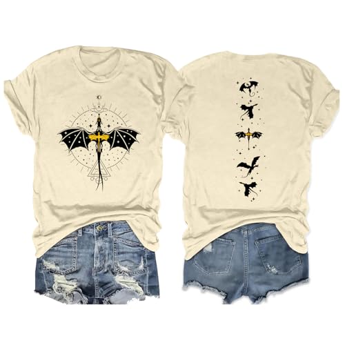 Fourth Wing Shirt for Women Dragon Rider Graphic Tee Book Lover Tshirts Bookish Short Sleeve Tee Tops Apricot