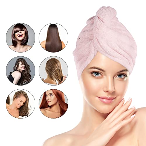 Miniatura 6 de Uraqt Toalla Para El Pelo, 3pcs Toallas De Pelo Turbante, Capucha Para El Cabello Seco, Superabsorbente, Secado Rápido Para El Cabello Mojado, Toallas De Ducha Con Botones B Rosa Azul Morado