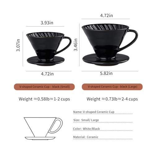 Marirao Pour Over Coffee Maker, Single Cup Coffee Dripper, Manual Porcelain Slow Brewing Accessories for Travel, Camping, Office, Home, Cafe, Coffee Gifts (Black, Large) — view 2