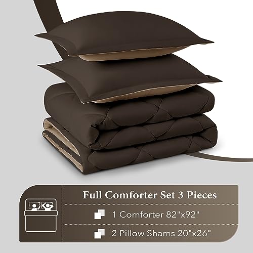 Image of downluxe Full Size Comforter Set - Brown and Tan Full Comforter - Soft Bedding Sets for All Seasons -3- Piece Comforter Set Full with 2 Reversible Pillow Shams