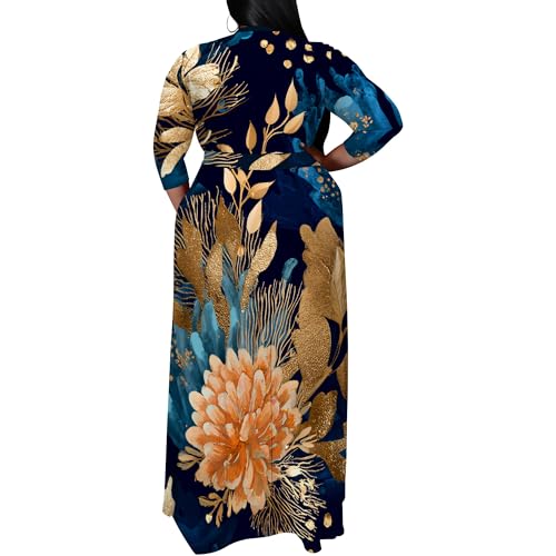 Image of SUZONANA Plus Size Maxi Dresses for Curcy Women Casual Loose 3 /4 Sleeve Long Dress with Belt