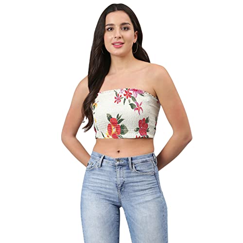 Image of DEEBACO Women's Regular Fit Cotton Pintuck Round Neck Solid Crop Top for Women Stylish Sleeveless One Piece Casual Girl Tops (White, Pink, Mustard)