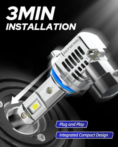 Image of AUTOONE Upgraded 9012 Led Bulbs, 1600% Brightness, 80000LM 6000K Cool White, HIR2 Bulbs Replacement for Cars, Plug and Play (Pack of 2)