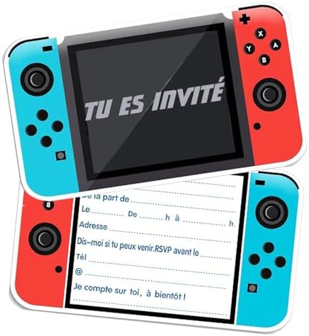 ZELAITE 12 Cartes d'invitation anniversaire à thème jeu en français ...