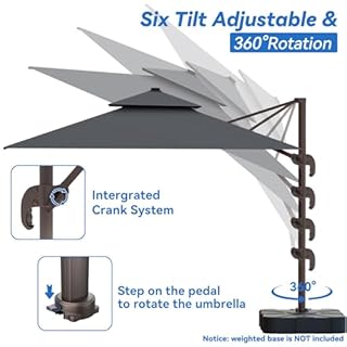 ZLACUIU 10x13FT Cantilever Outdoor Patio Umbrellas, Double Top Large Rectangle Umbrella, Heavy Duty 360° Rotation Offset Outdoor Sun Shade Umbrella for Garden Deck Pool Backyard Patio, Grey