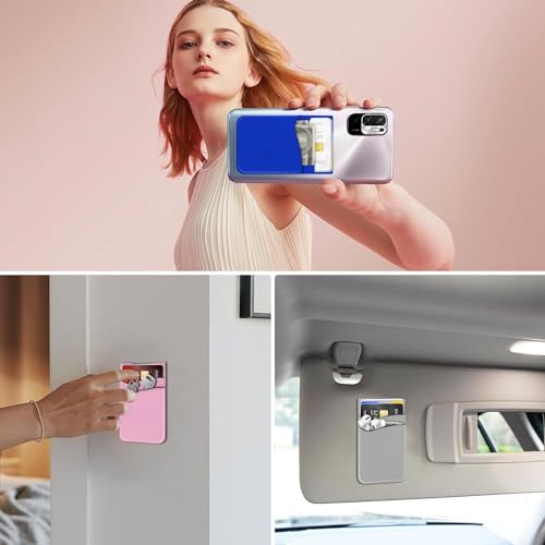 Image of Mizi (2Pack Silicone Adhesive Double Pocket Phone Wallet, Card Holder for Back of Phone Stick on Phone Cases for iPhone /Android /Samsung Galaxy - (Pink /Purple)