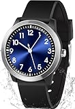 PROKING Kids Watch for Girls Boys Children Teens Analog for Kid 5-18 Years Old Learning Time and Easy to Read 50M Waterproof with Soft Band, Great Gift for Kids (Black - Blue Dial)