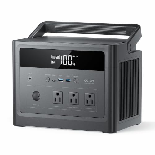 Image of Daran Portable Power Station 600W (1200W Peak), 576Wh LiFePO4 Solar Generator, Fast Charging Backup Battery with 3 AC Outlets, 100W USB-C PD for Camping, RV, CPAP, Home Emergency
