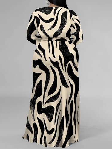 Image of PinkPatty Women's Plus Size Long Sleeve Maxi Dress Casual V Neck Slit Tie Waist Wrap Dresses for Party Cocktail