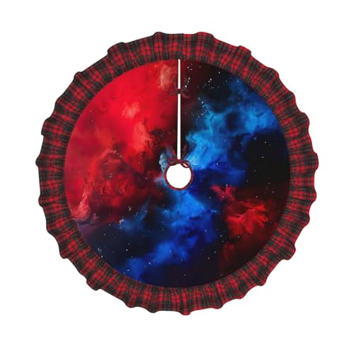 Falda redonda para árbol de Navidad con estampado de galaxia, color rojo y azul, para otoño, interiores, exteriores, vacaciones, invierno, decoración