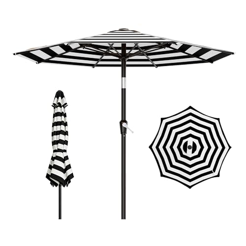 AreShark 9 FT Patio Umbrella for Outdoor, Outdoor Table Umbrella with Push Button Tilt and Crank, Outdoor Patio Umbrellas with 8 Sturdy Ribs for Market, Garden, Pool (Black & White Stripe)