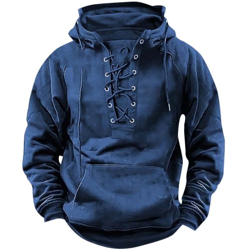 Ymosrh Men's Hoodies Long Sleeve Lace Up Casual Cargo Work Pullover Hooded Sweatshirts with Pocket, M-3XL