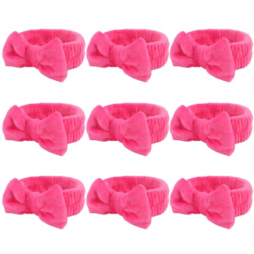 WHAVEL 9 Pack Hot Pink Spa Headbands - Soft Fluffy Makeup Removal, Facial Care, and Bachelorette Party Favors