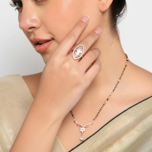 Image of Nilu's Collection Rose Gold Plated Mangalsutra With Black Bead Chain For Women