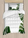 Ambesonne Philodendron Duvet Cover Set, Monstera Leaf Swiss Cheese Plant Rustic Framed Photo, Decorative 2 Piece Bedding Set with 1 Pillow Sham, Twin Size, Emerald Pale Sage Green